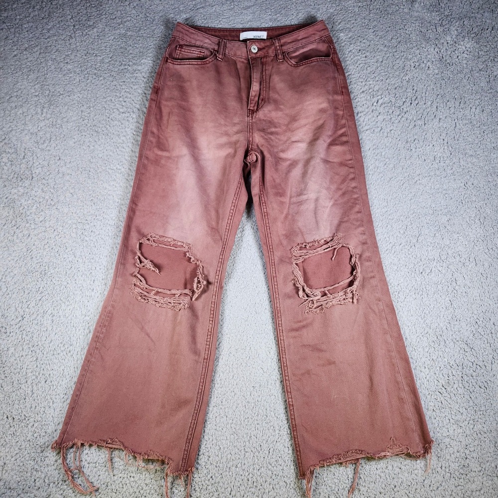 Vervet Los Angeles Wide Leg Distressed Jeans Mauve Pink V2736RU Sz 29 Distressed